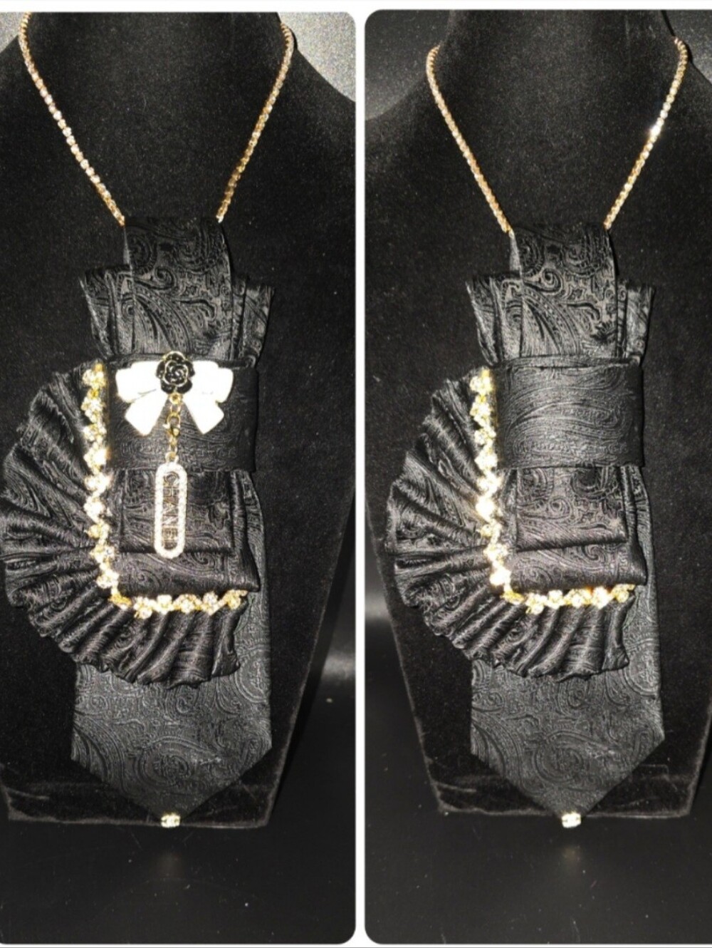 Bling Tie Necklace With Removable Brooch And Charm